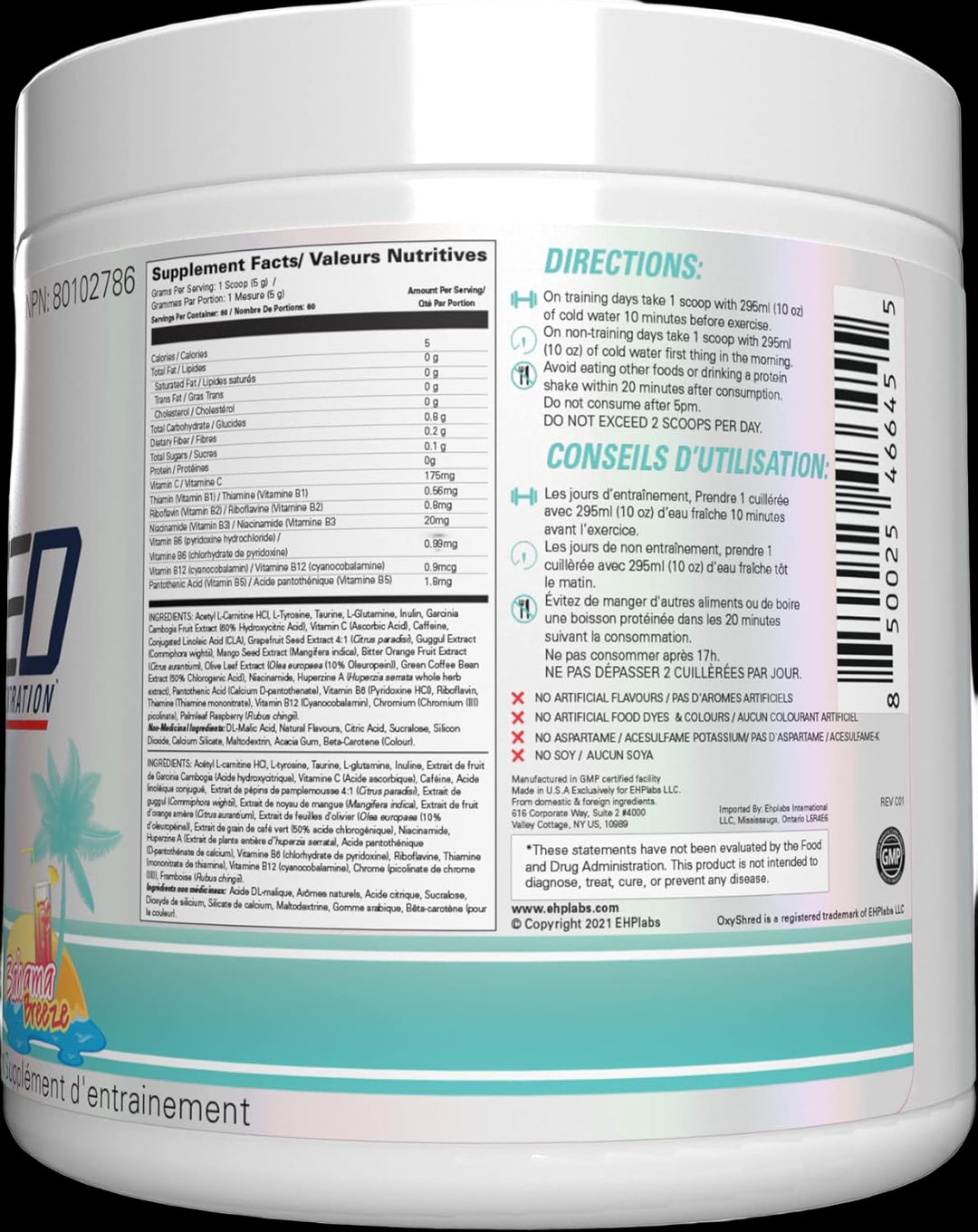 EHP LABS Oxy Shred Fat Burner Bahama Breeze 60 Servings SHORT DATED!