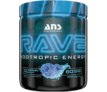 ANS Performance Rave Nootropic Energy Pre Workout Blue Raspberry 60 Servings